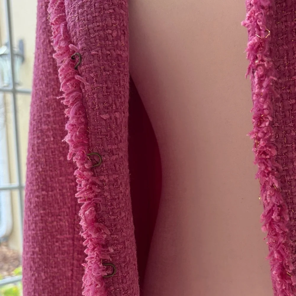 BOSTON PROPER Pink Gold Bouclé Women's Blazer Jacket Fringe Lined size 4 EUC - Picture 10 of 12